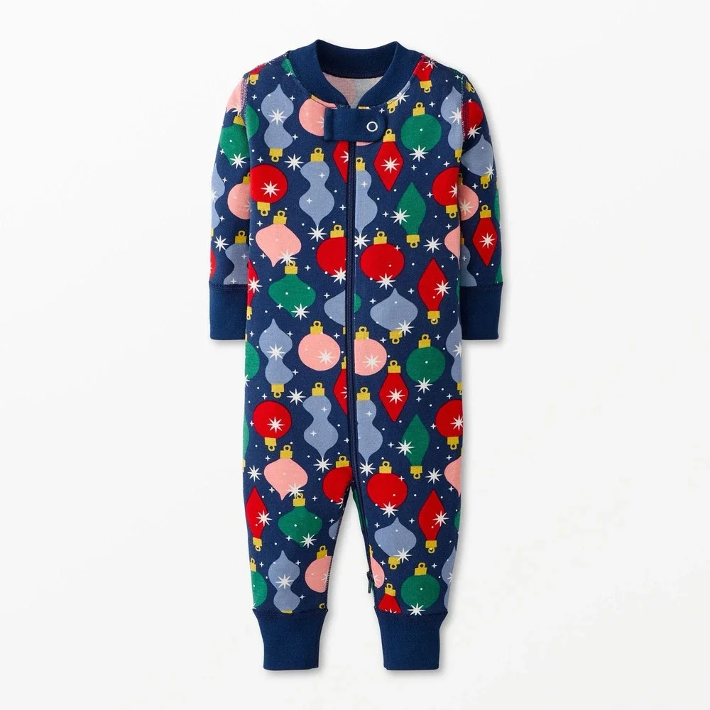 Hanna Andersson Baby Holiday 2-Way Zip Sleeper Christmas Ornaments Onesie 12-18m